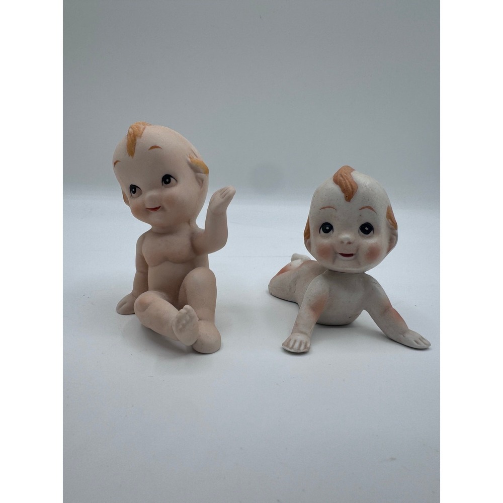 Vintage Lefton Kewpie Bisque Porcelain Baby Figurines Set‎ of 2 Japan 4" Rare